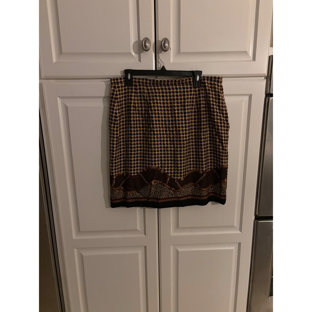 Talbots Womens 16 Brown Silk Houndstooth Chain Leopard Print Pencil Skirt - Picture 5 of 8